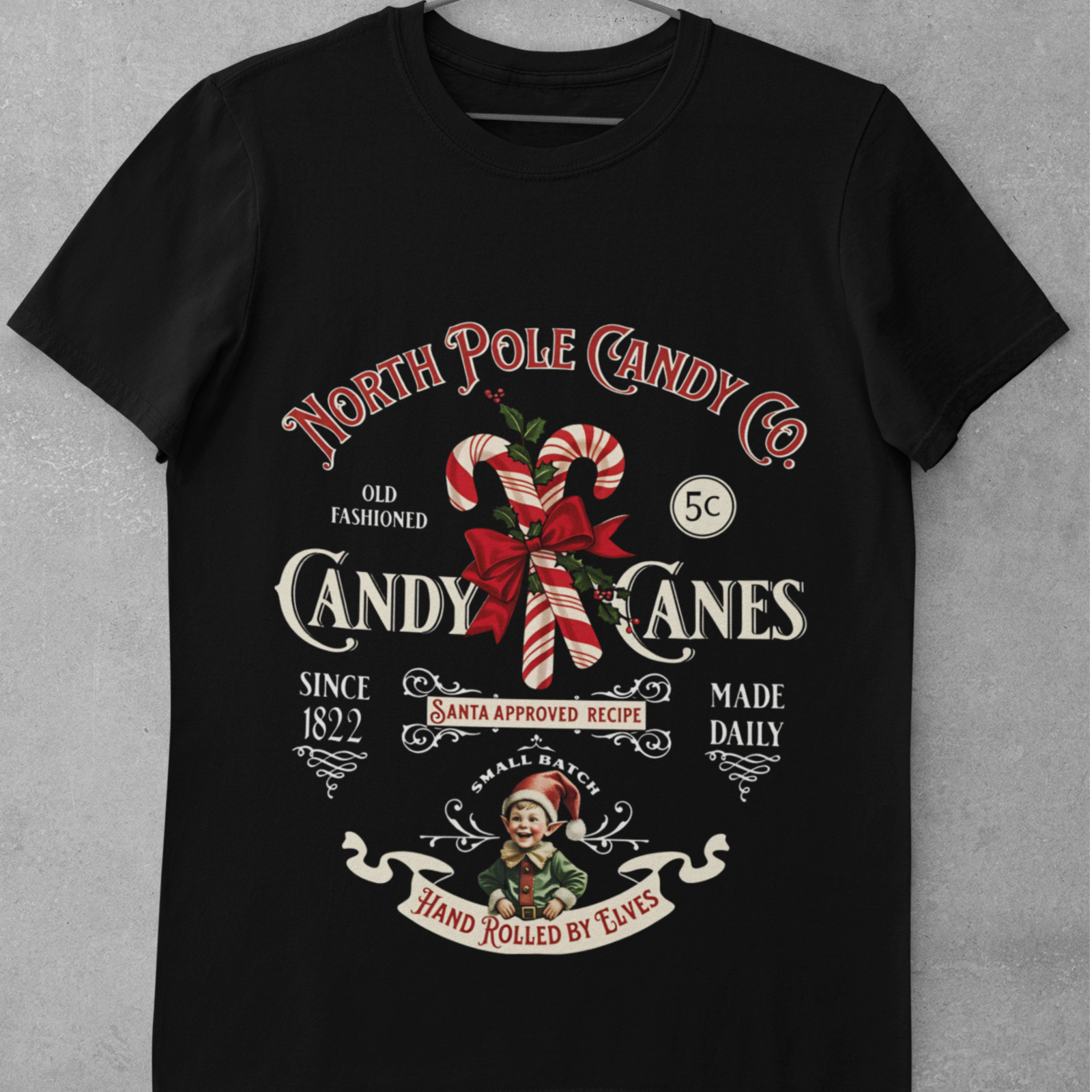 Vintage Christmas Candy Cane Shirt Retro Santa Holiday Graphic Tee
