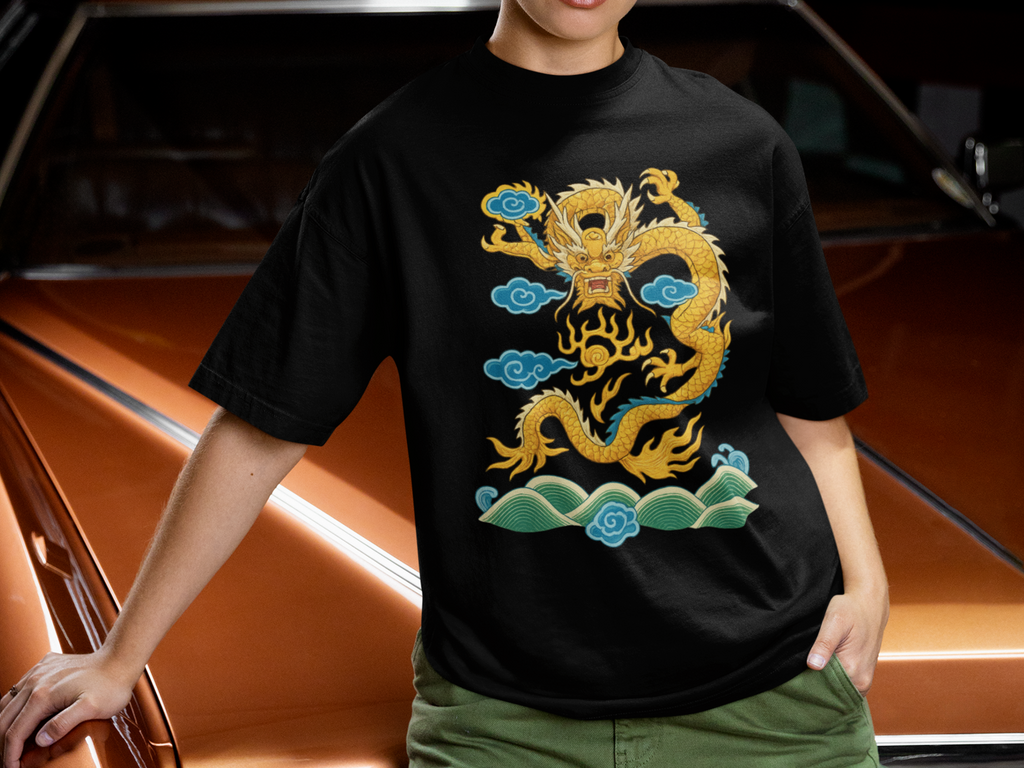 Traditional Chinese Yellow Dragon Shirt Mythical Oriental Art Graphic Tee