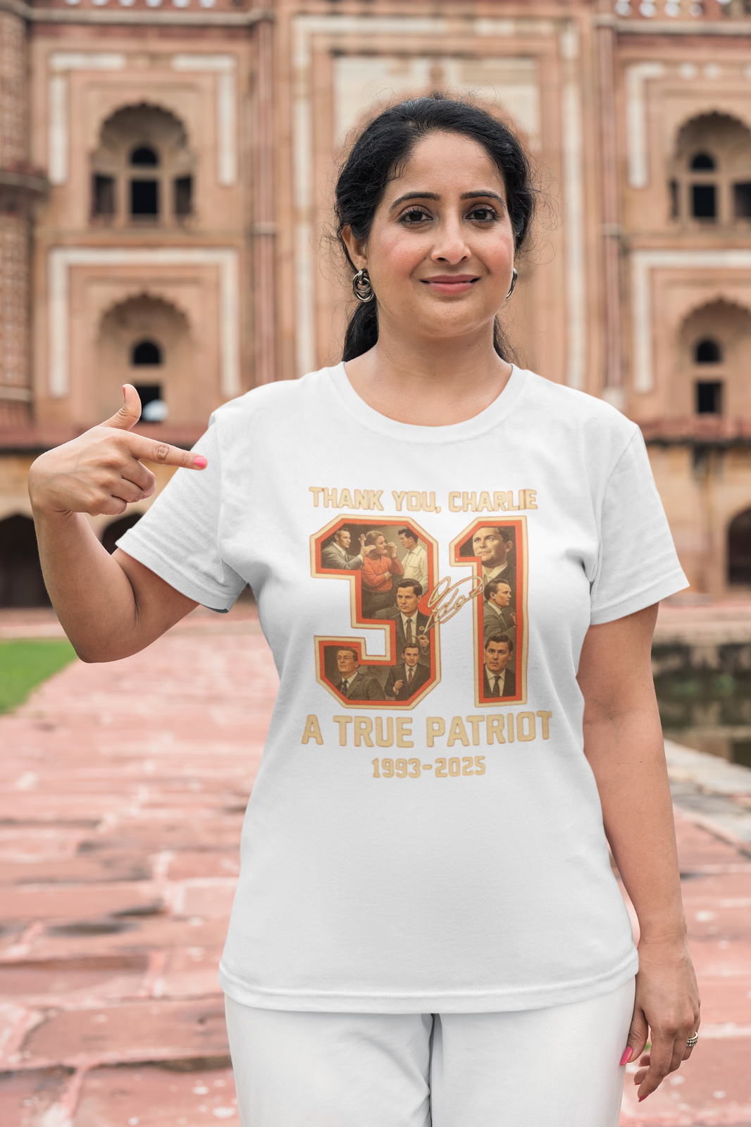 Thank You Charlie 31 A True Patriot 1993-2025 T-Shirt White & Black Cotton A110
