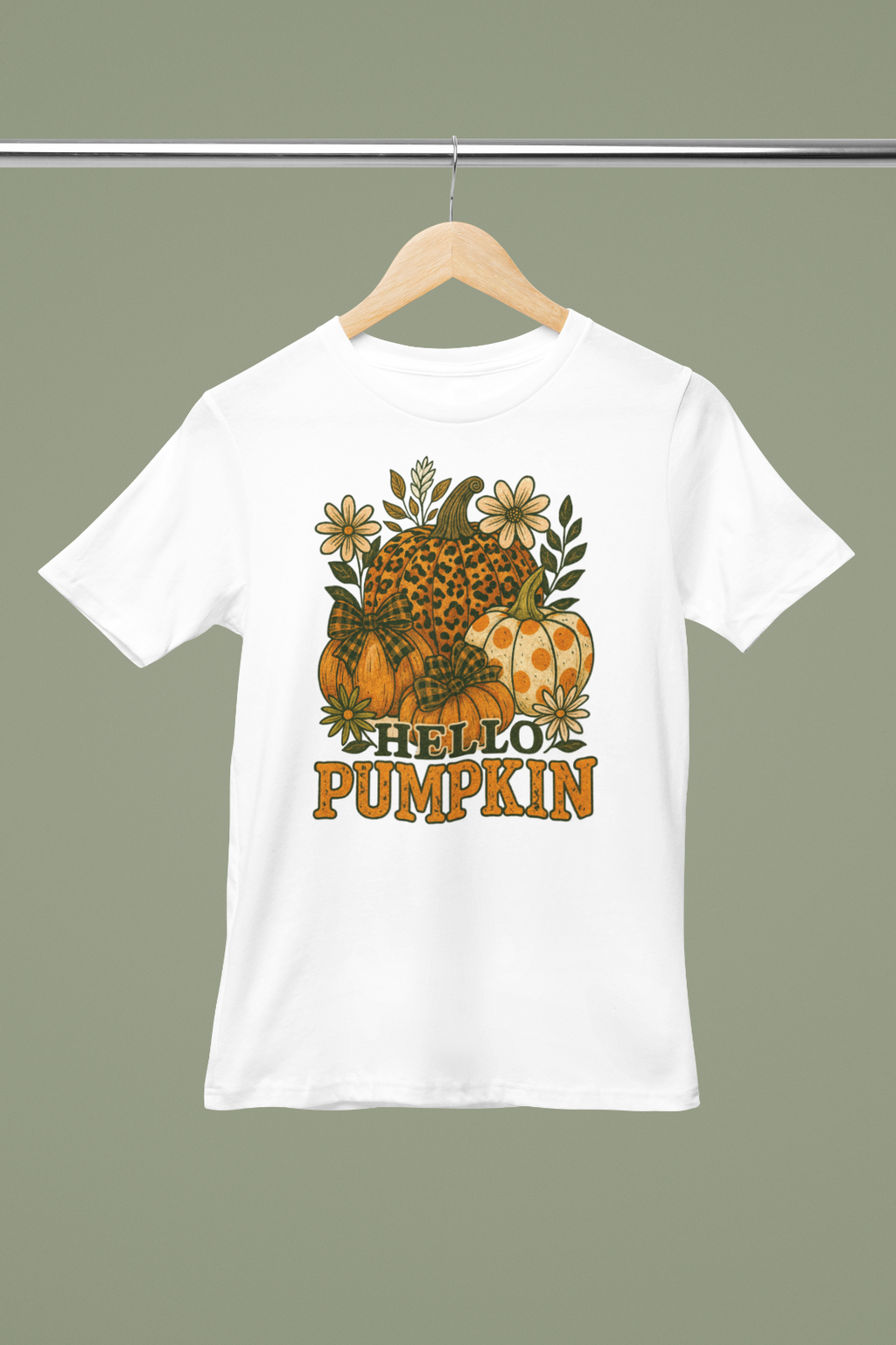 Hello Pumpkin Leopard Print Fall T-Shirt Women’s Autumn Graphic Tee Retro A113