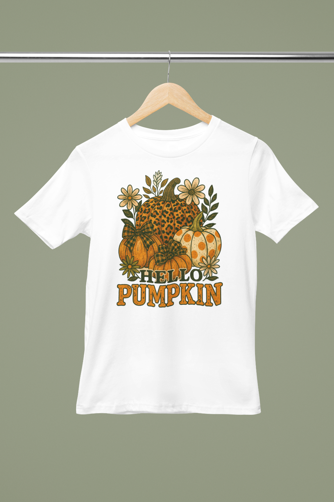 Hello Pumpkin Leopard Print Fall T-Shirt Women’s Autumn Graphic Tee Retro A113