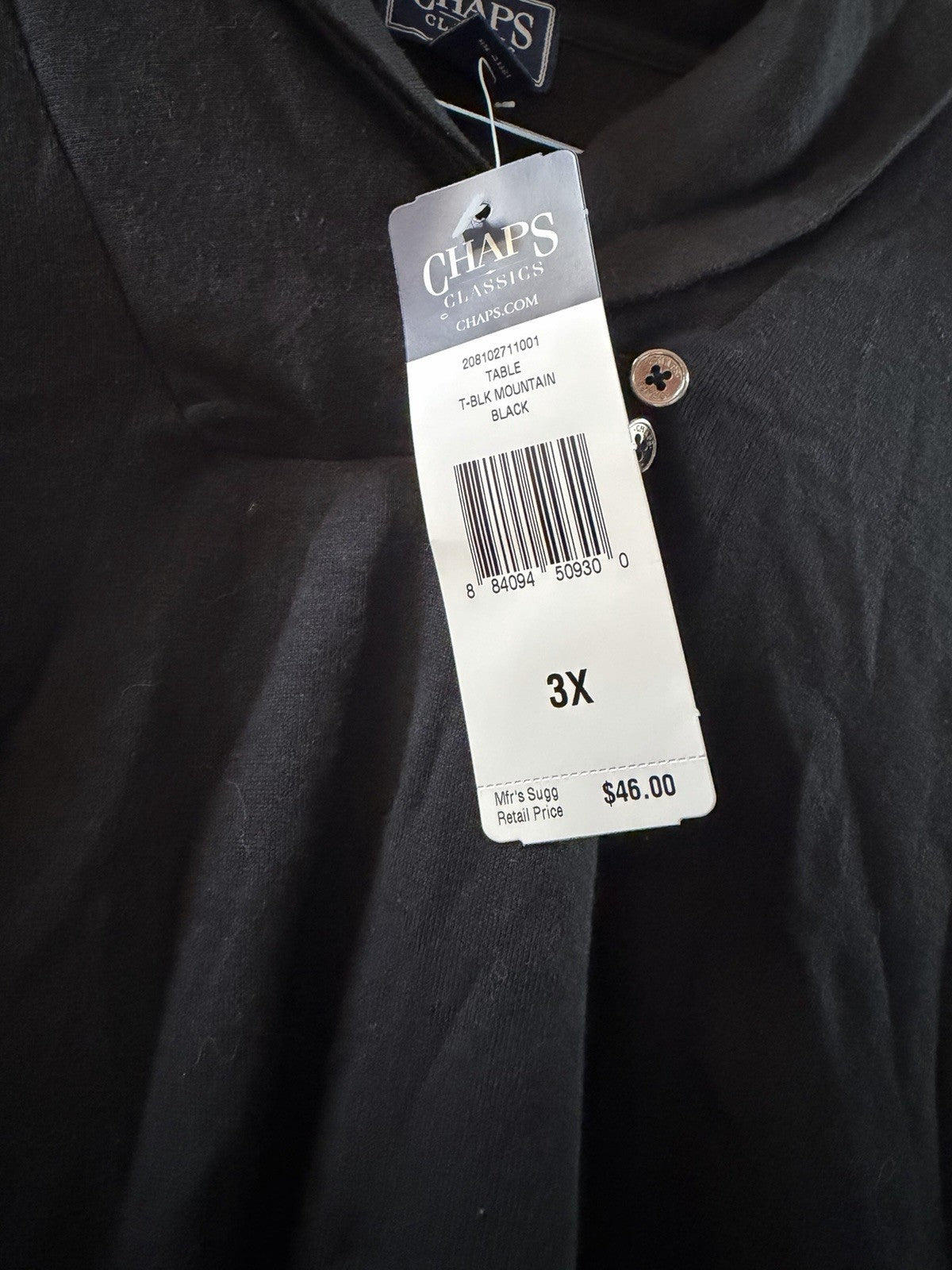 CHAPS Classics Men’s 3X Long Sleeve Mock Neck Pullover Shirt Black 100% Cotton