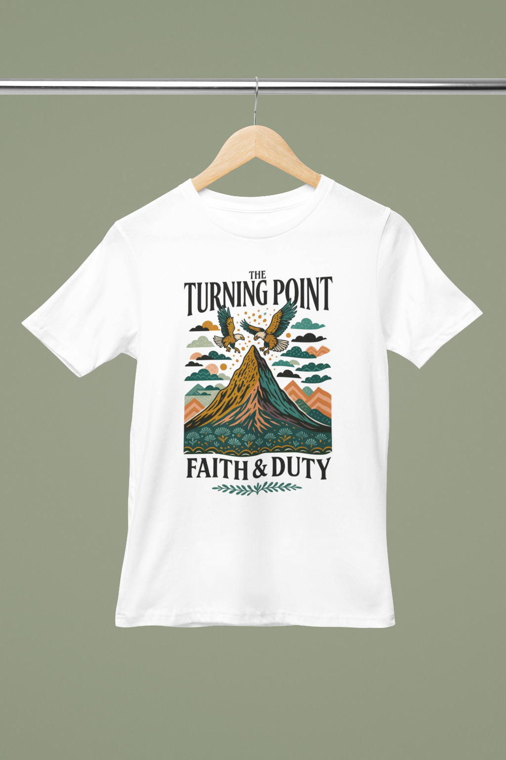 The Turning Point Faith & Duty Graphic T-Shirt Retro Mountain Eagle Tee A114