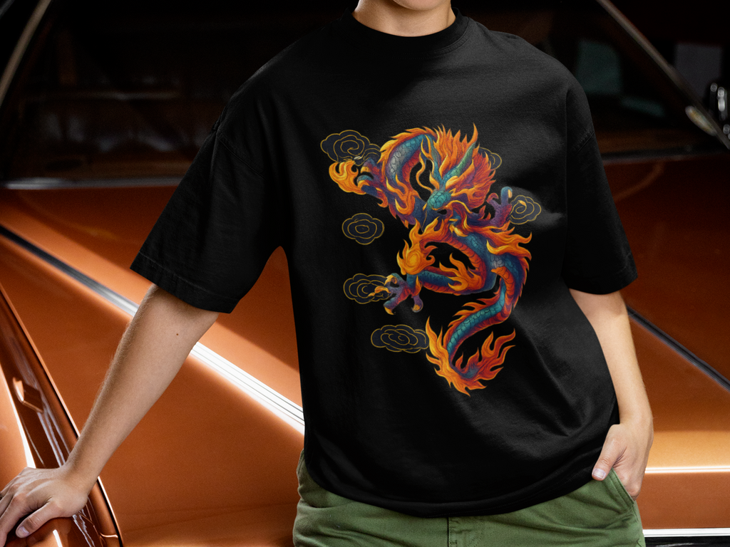 Traditional Chinese Yellow Dragon T-Shirt Flying Lizard Mythical Animal Art