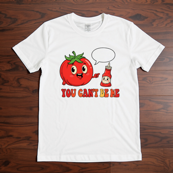 Funny Tomato vs Ketchup T-Shirt | You Can’t Be Me Graphic Tee | Food Pun Humor S