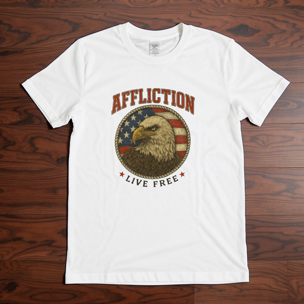 Affliction Live Free Eagle T-Shirt | Patriotic USA Flag Graphic Tee | Americana