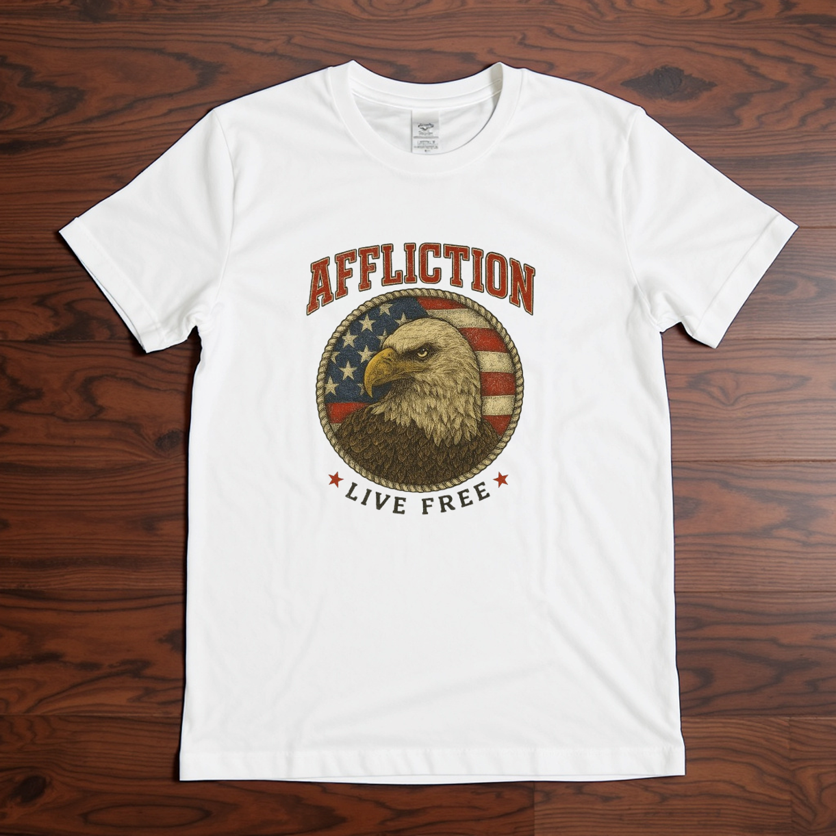 Affliction Live Free Eagle T-Shirt | Patriotic USA Flag Graphic Tee | Americana