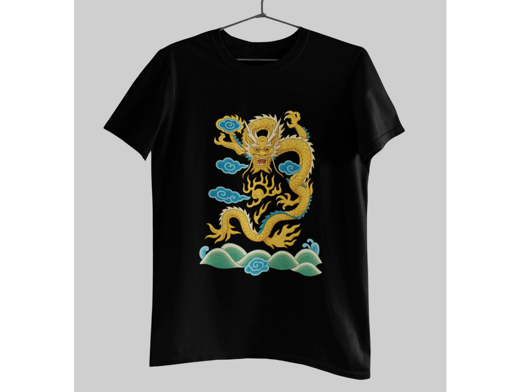 Traditional Chinese Yellow Dragon Shirt Mythical Oriental Art Graphic Tee