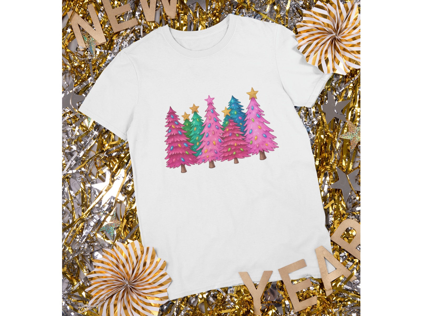 Retro Colorful Christmas Tree Shirt Holiday Lights Graphic Tee