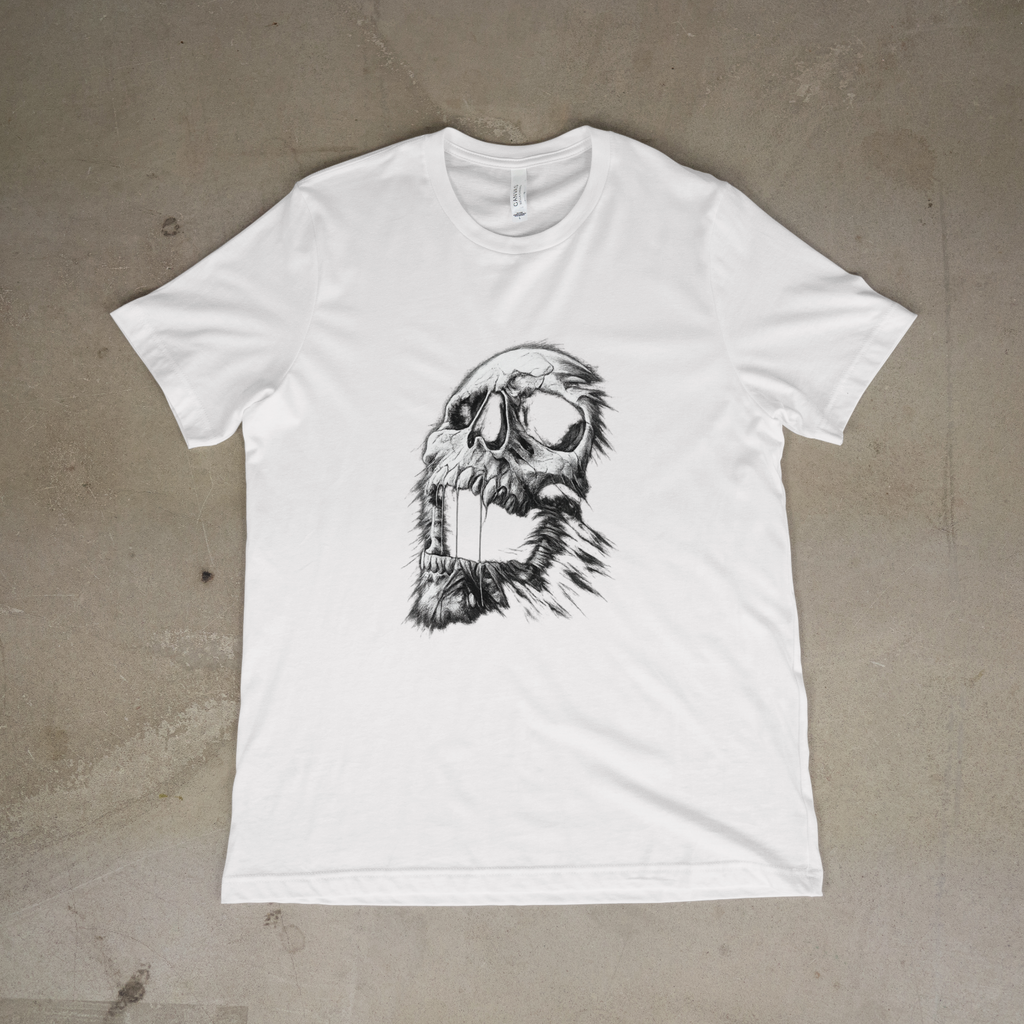 Distressed Skull Graphic Tee Horror Artwork Shirt Gothic Creepy Dark Style
