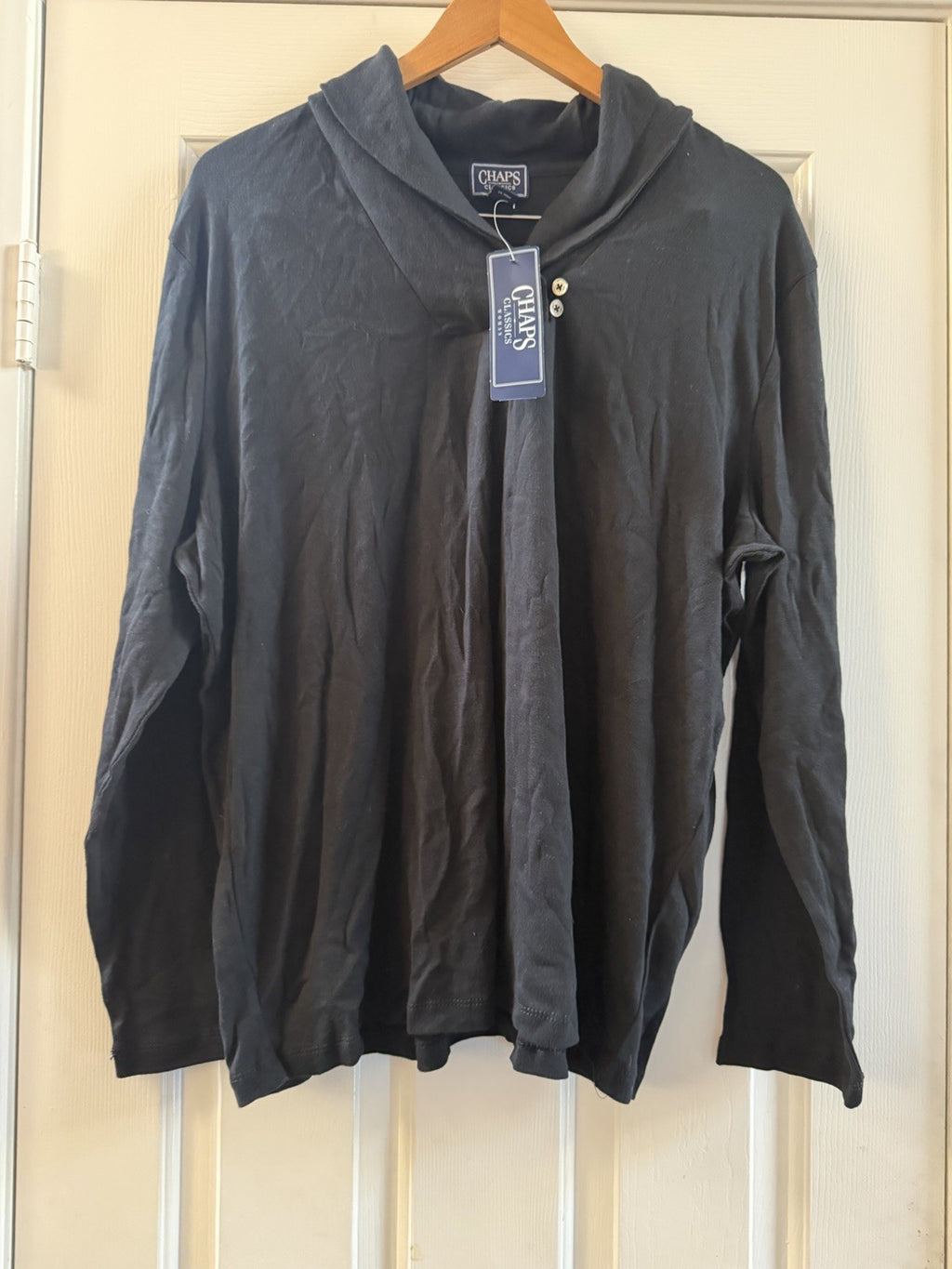 CHAPS Classics Men’s 3X Long Sleeve Mock Neck Pullover Shirt Black 100% Cotton