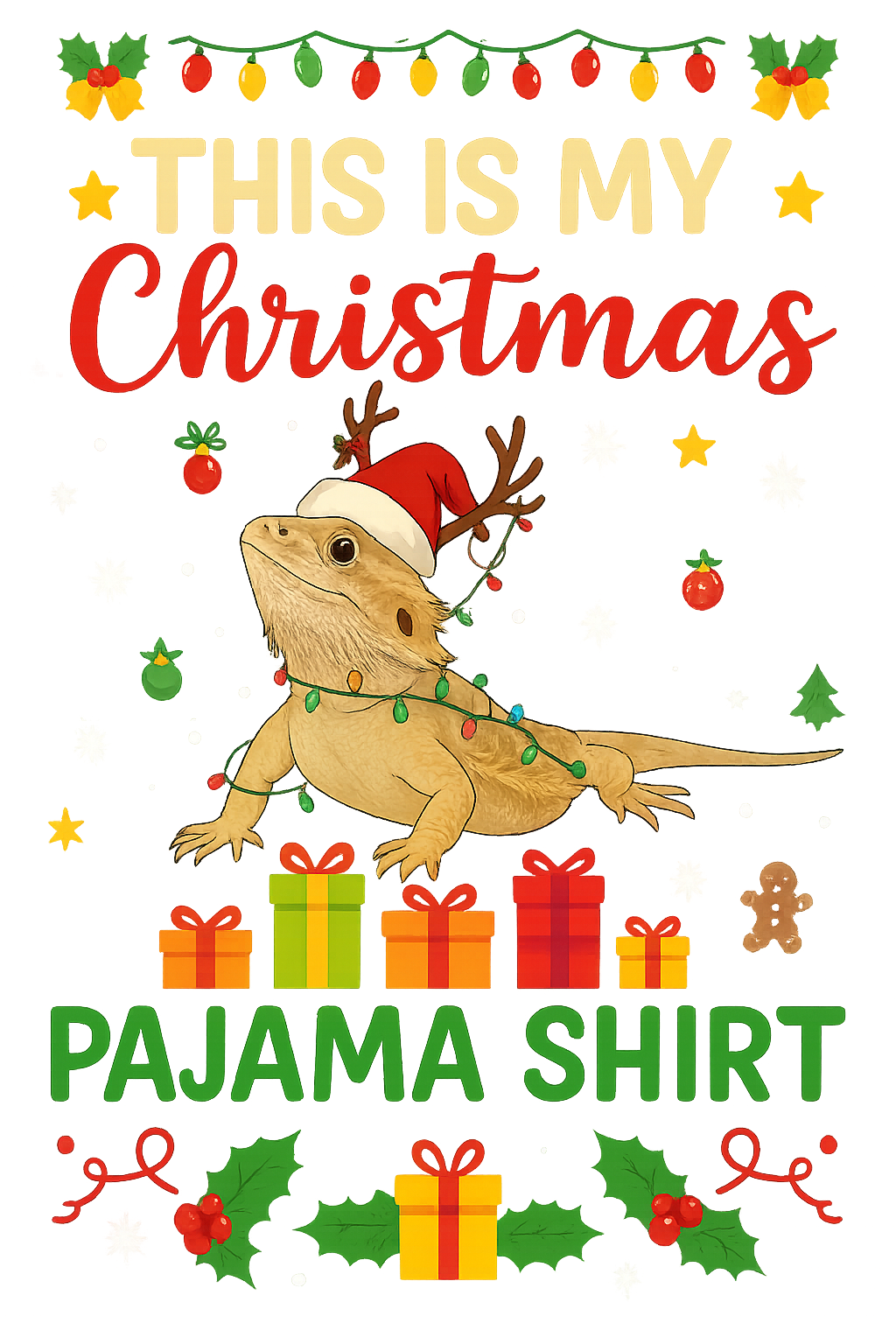 Bearded Dragon Christmas Pajama Shirt Cute Reptile Holiday Lizard Gift Tee