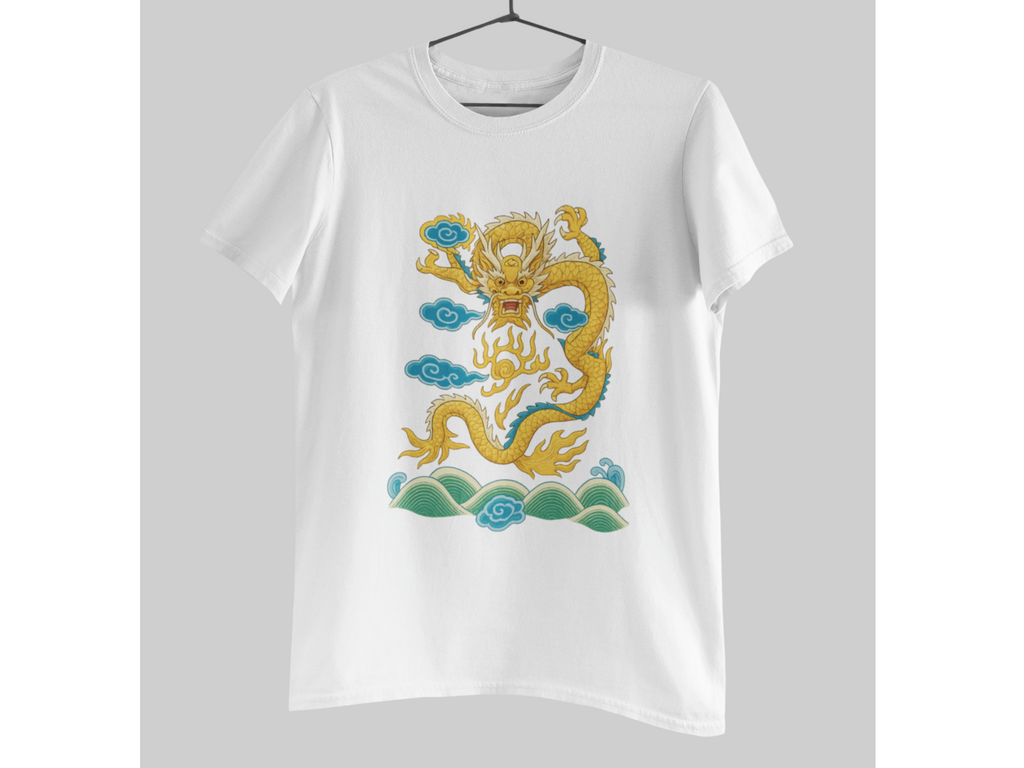 Traditional Chinese Yellow Dragon Shirt Mythical Oriental Art Graphic Tee