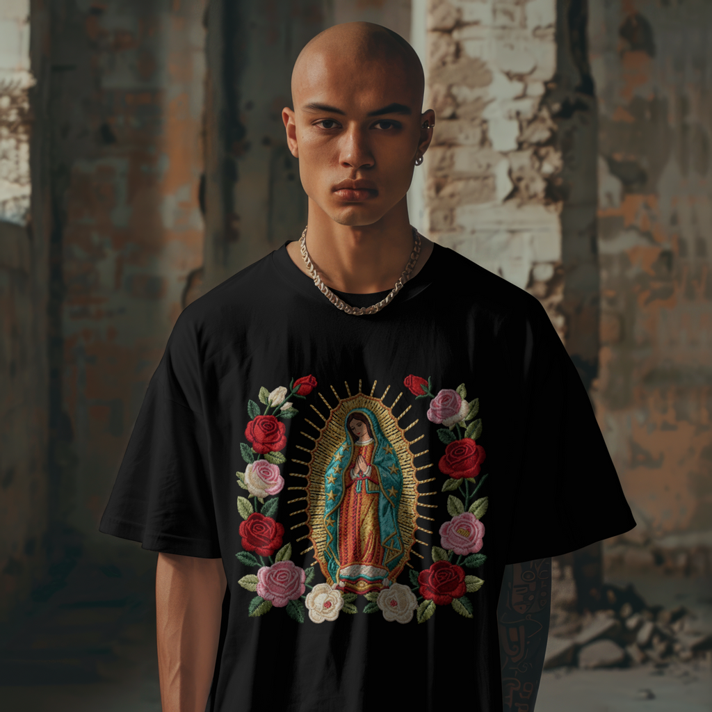 Our Lady of Guadalupe Virgin Mary Floral Catholic T-Shirt