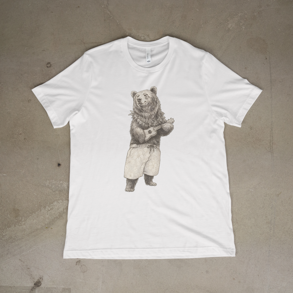 Vintage Ukulele Bear Tee Music Animal Sketch Shirt Cute Graphic Gift Unisex