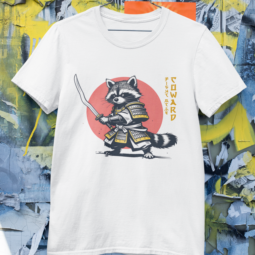 Samurai Raccoon T-Shirt Japanese Tanuki Bushido Katana Ninja Graphic Tee