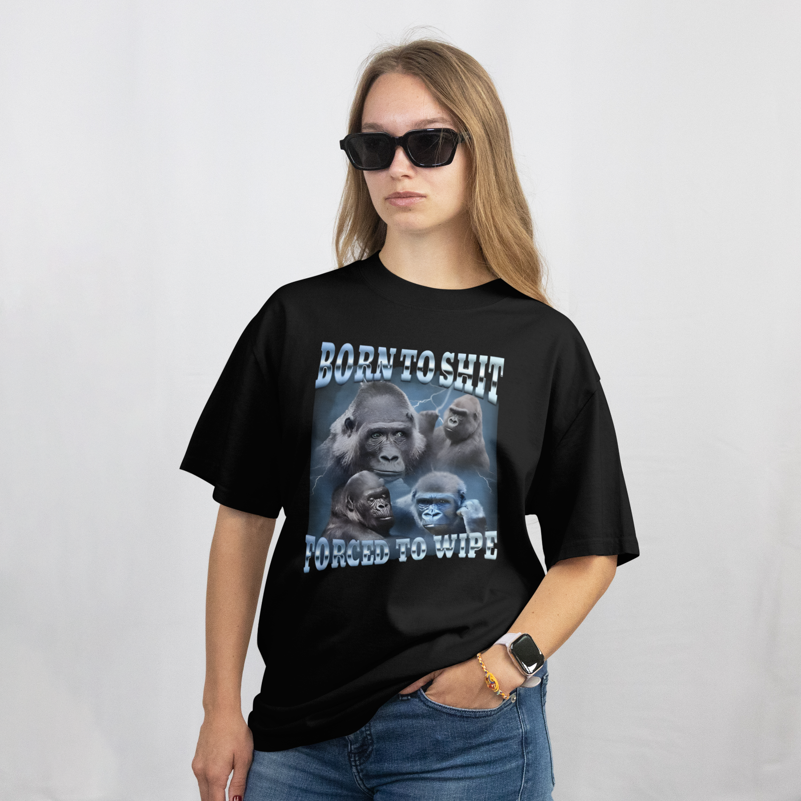 Born to Poop Forced to Wipe Funny Gorilla Meme T-Shirt