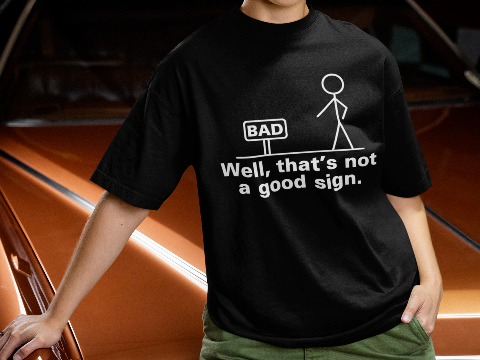 Funny “Bad Sign” Stick Figure T-Shirt | Well That’s Not a Good Sign Tee