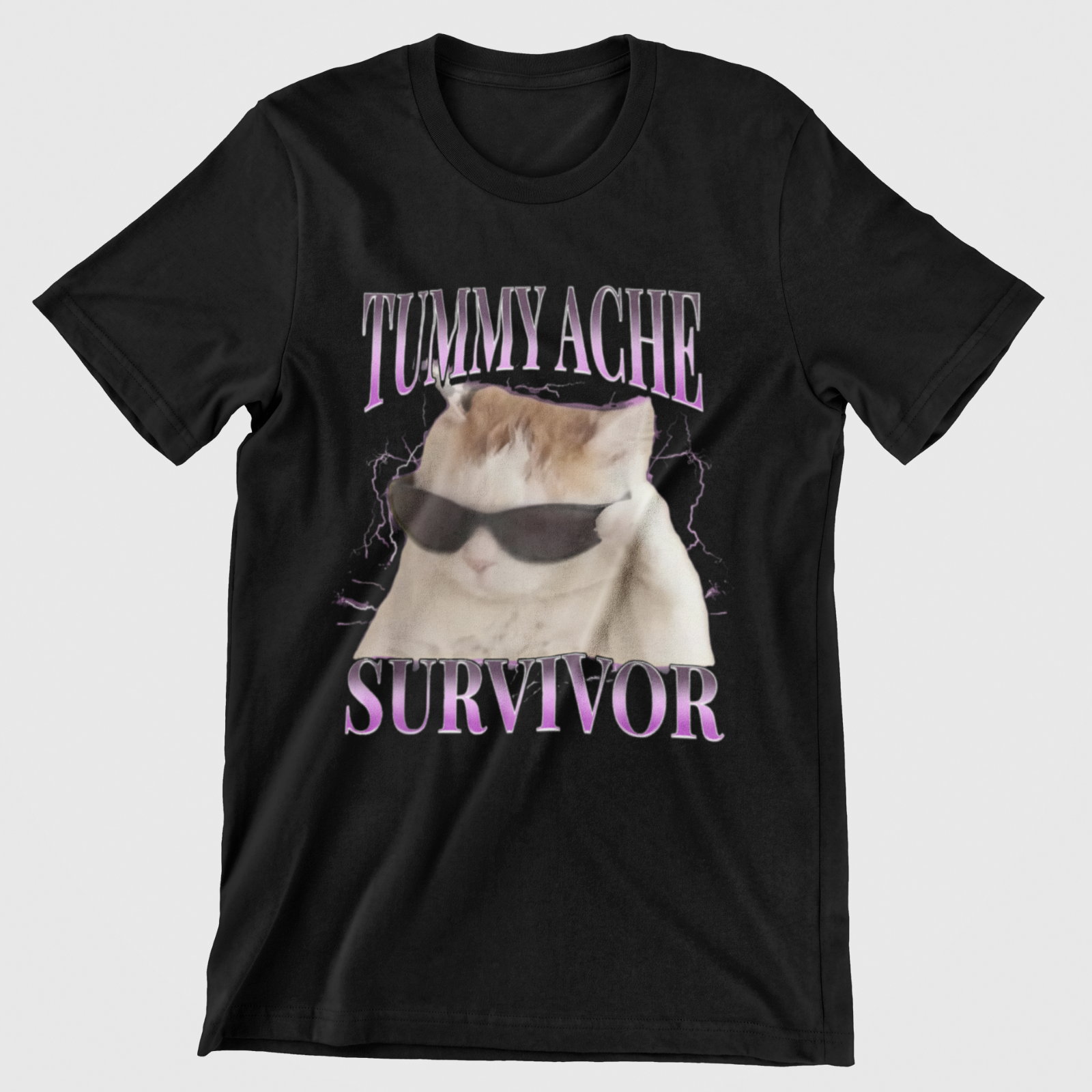 Tummy Ache Survivor Shirt Funny Cat Meme Graphic Tee Humor Unisex