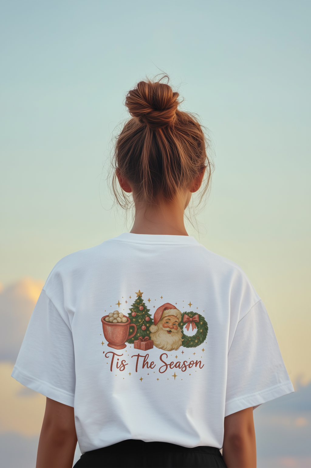 Vintage Santa Christmas Tee Tis The Season Holiday Graphic Unisex Black T-Shirt