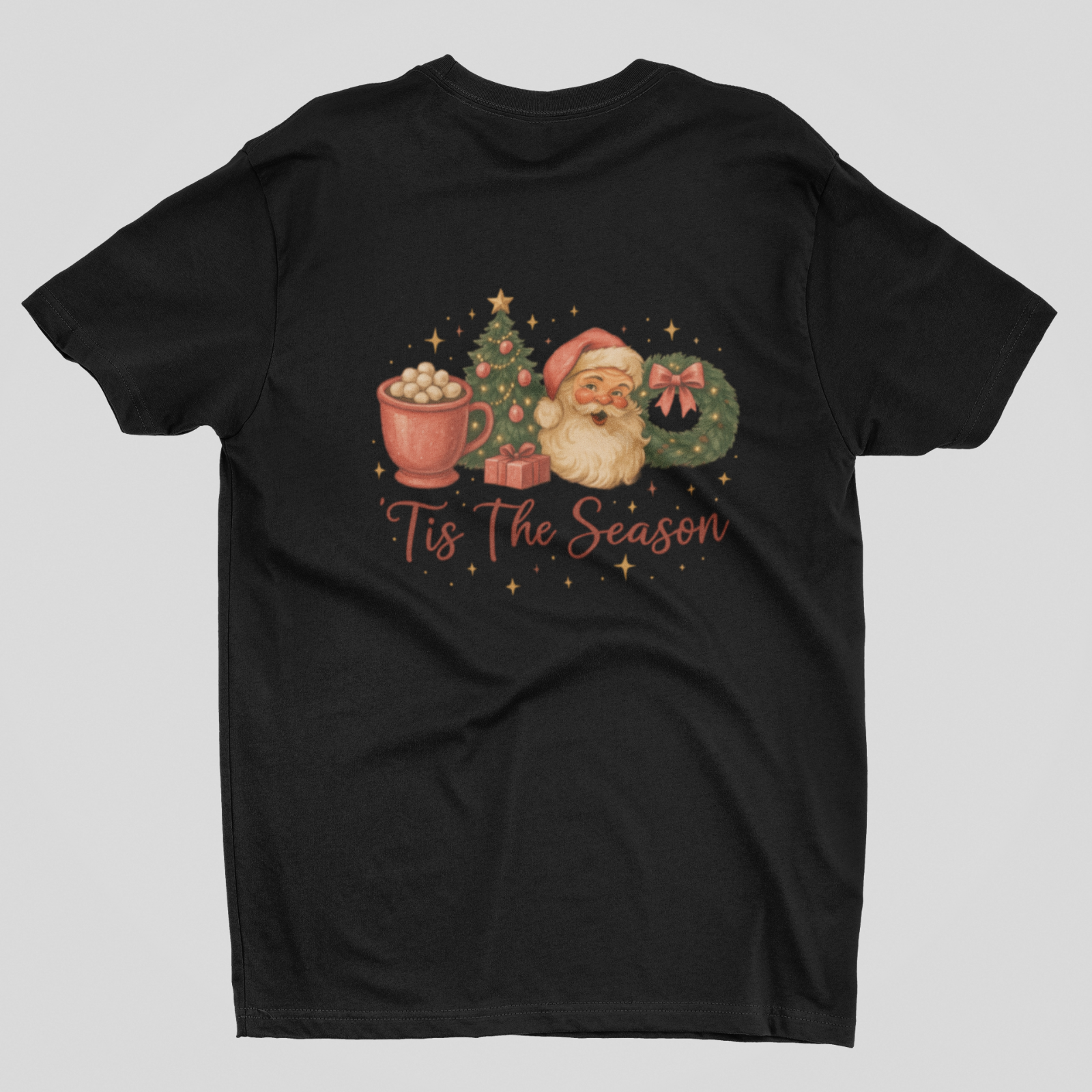 Vintage Santa Christmas Tee Tis The Season Holiday Graphic Unisex Black T-Shirt