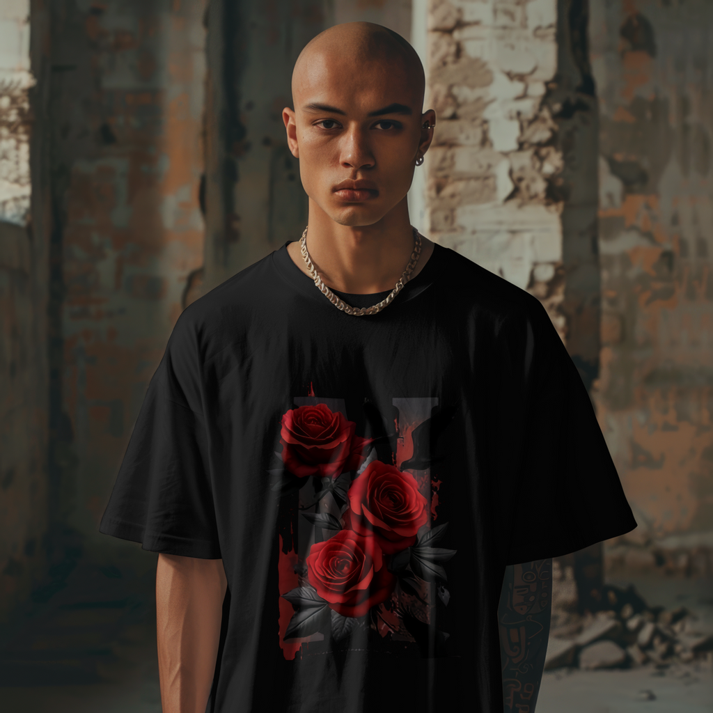 Gothic Rose Raven T-Shirt Black Red Floral Valentine Halloween Tee