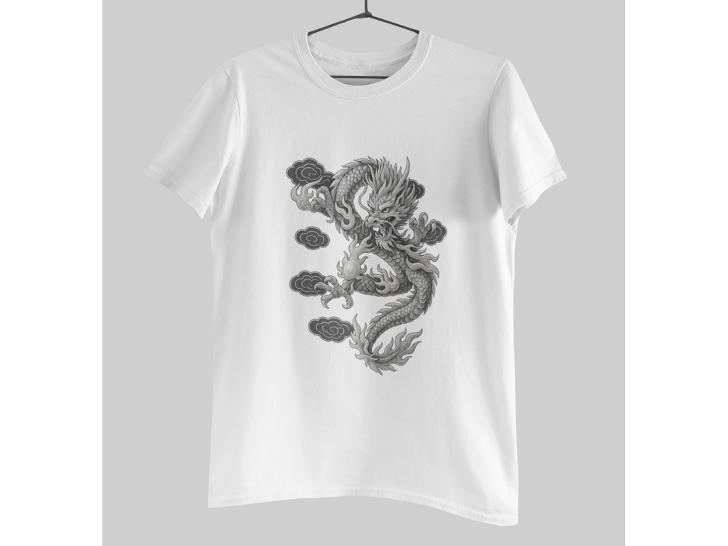Traditional Chinese Dragon Shirt Black Grey Oriental Mythical Creature Tee