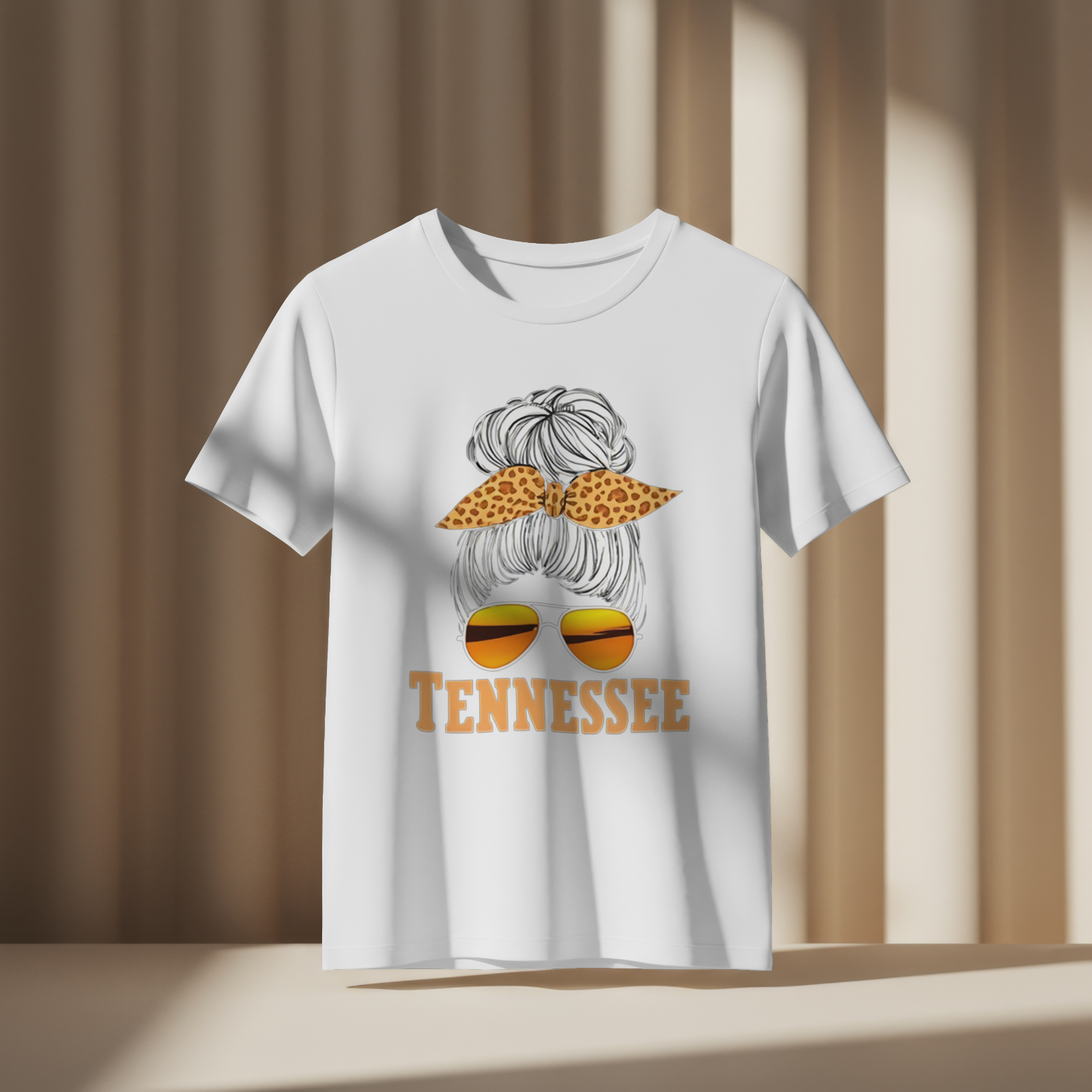 Tennessee Messy Bun Sunglasses T-Shirt | Southern Mama Leopard Bow Tee