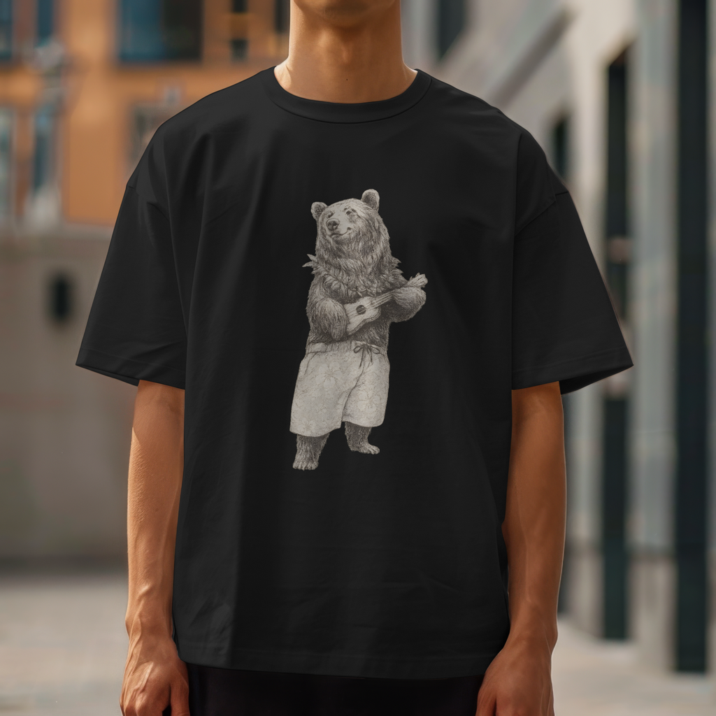 Vintage Ukulele Bear Tee Music Animal Sketch Shirt Cute Graphic Gift Unisex