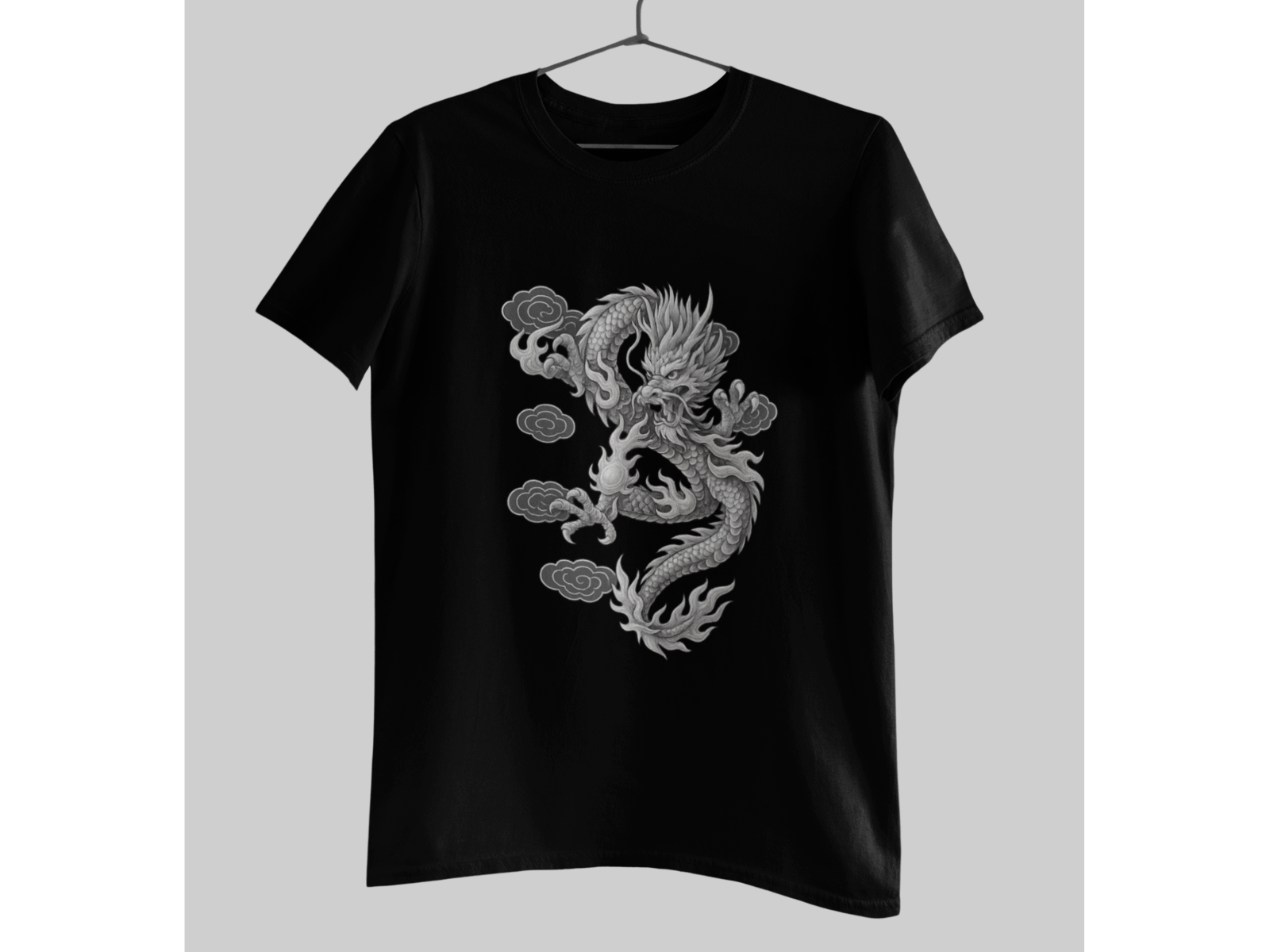 Traditional Chinese Dragon Shirt Black Grey Oriental Mythical Creature Tee