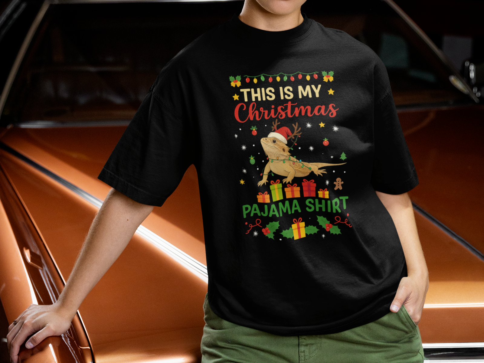 Bearded Dragon Christmas Pajama Shirt Cute Reptile Holiday Lizard Gift Tee