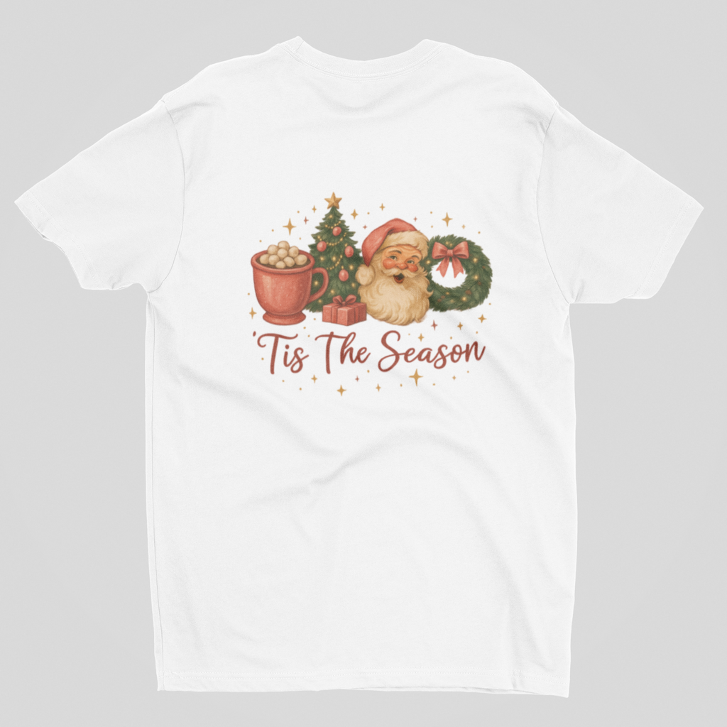 Vintage Santa Christmas Tee Tis The Season Holiday Graphic Unisex Black T-Shirt