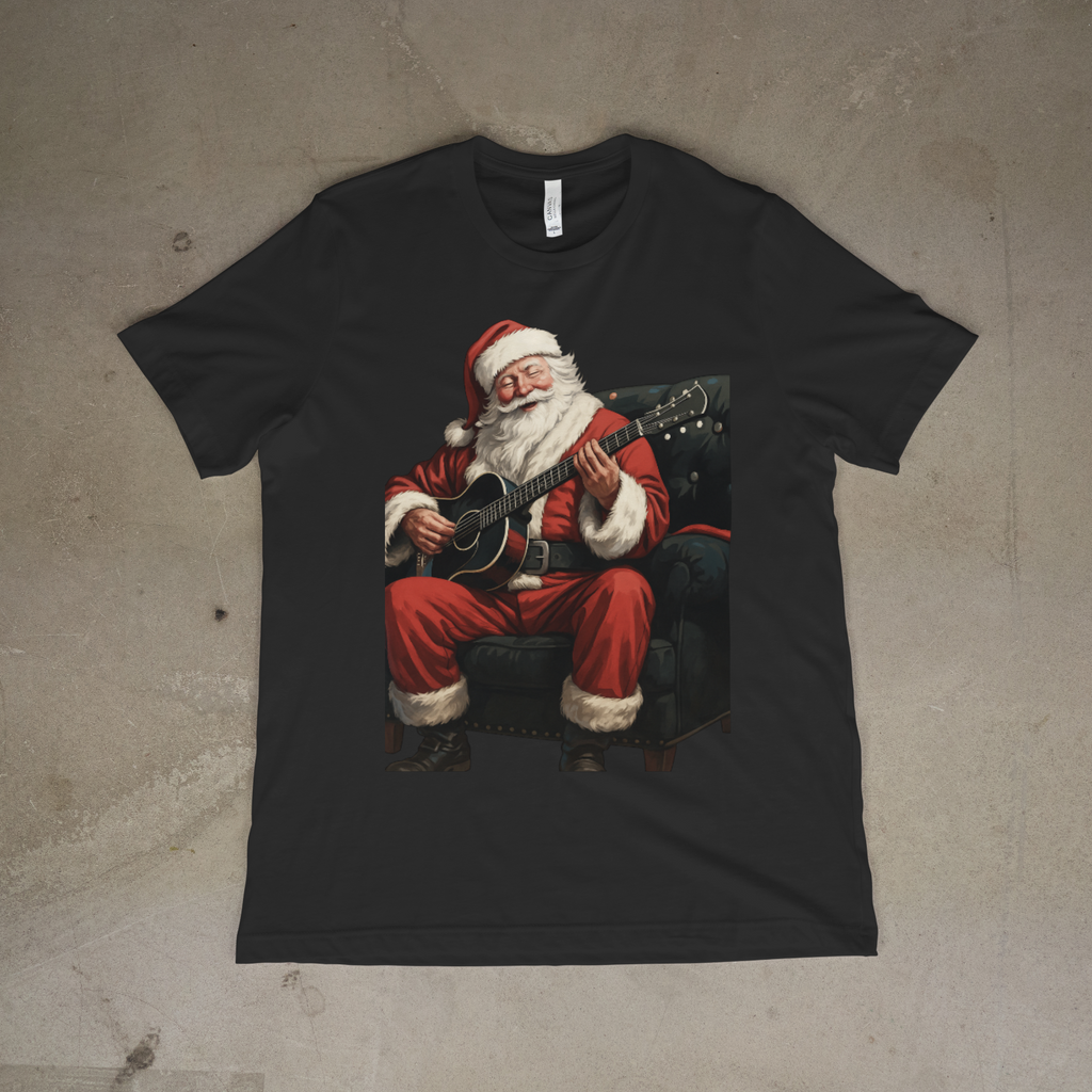 Santa Playing Guitar Christmas Shirt Music Lover Holiday Tee Unisex
