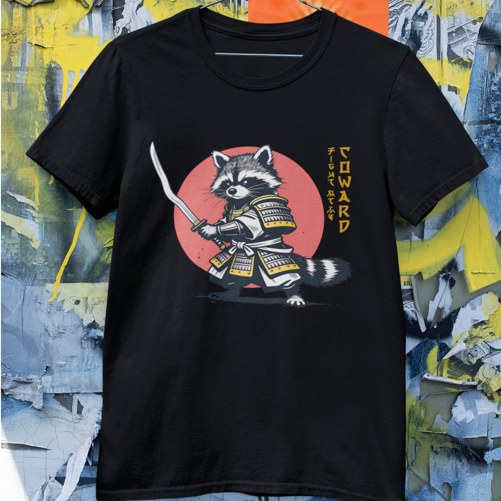 Samurai Raccoon T-Shirt Japanese Tanuki Bushido Katana Ninja Graphic Tee