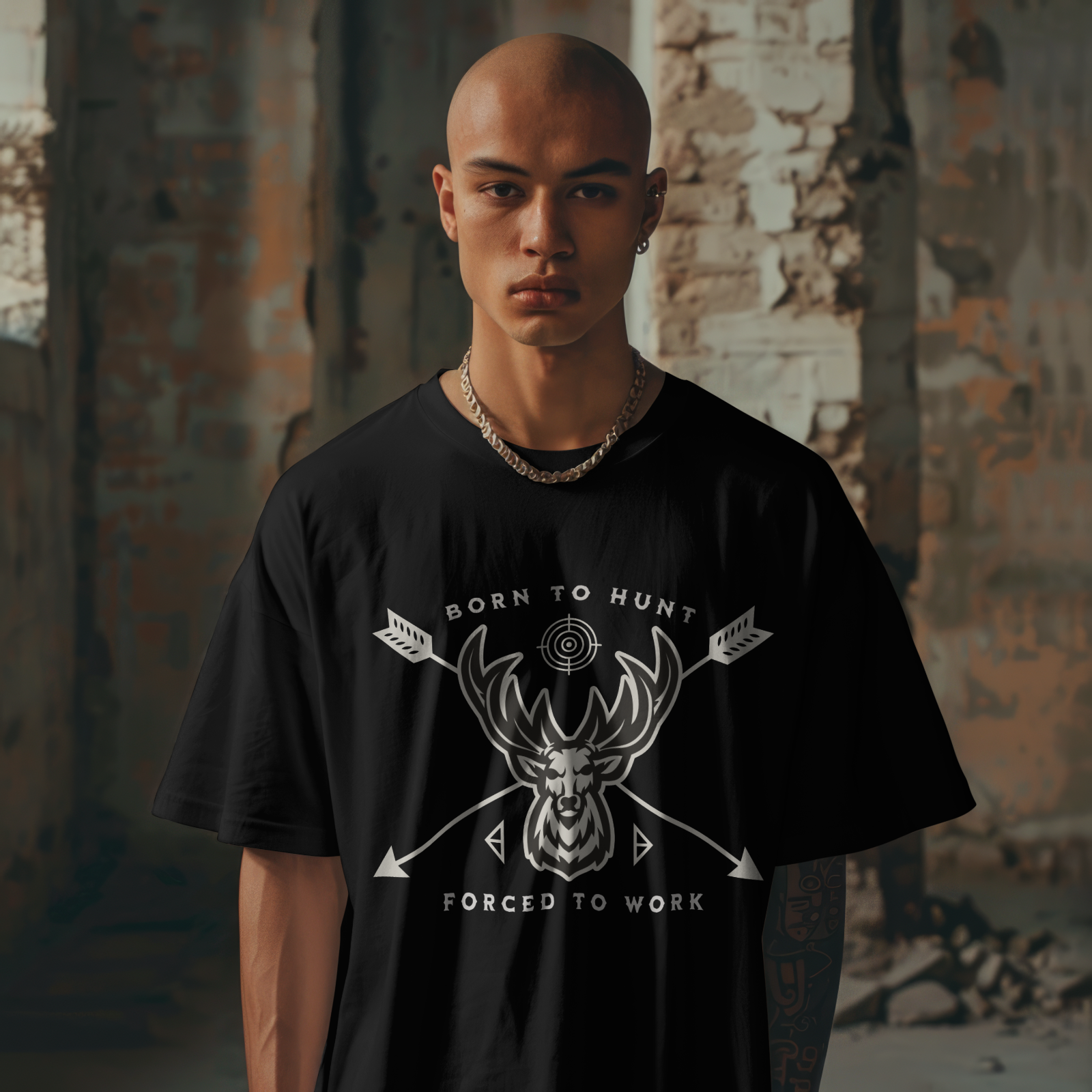 Born to Hunt Forced to Work Funny Deer Hunting Graphic T-Shirt