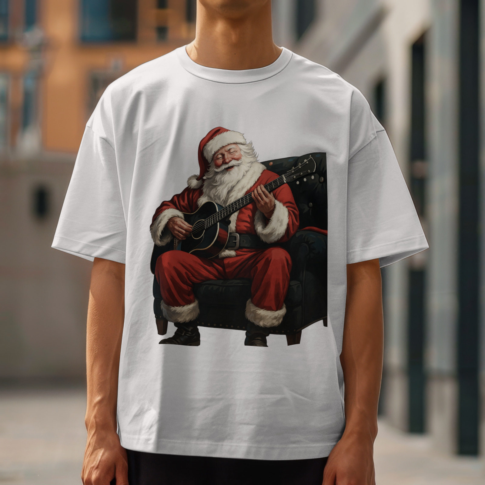 Santa Playing Guitar Christmas Shirt Music Lover Holiday Tee Unisex