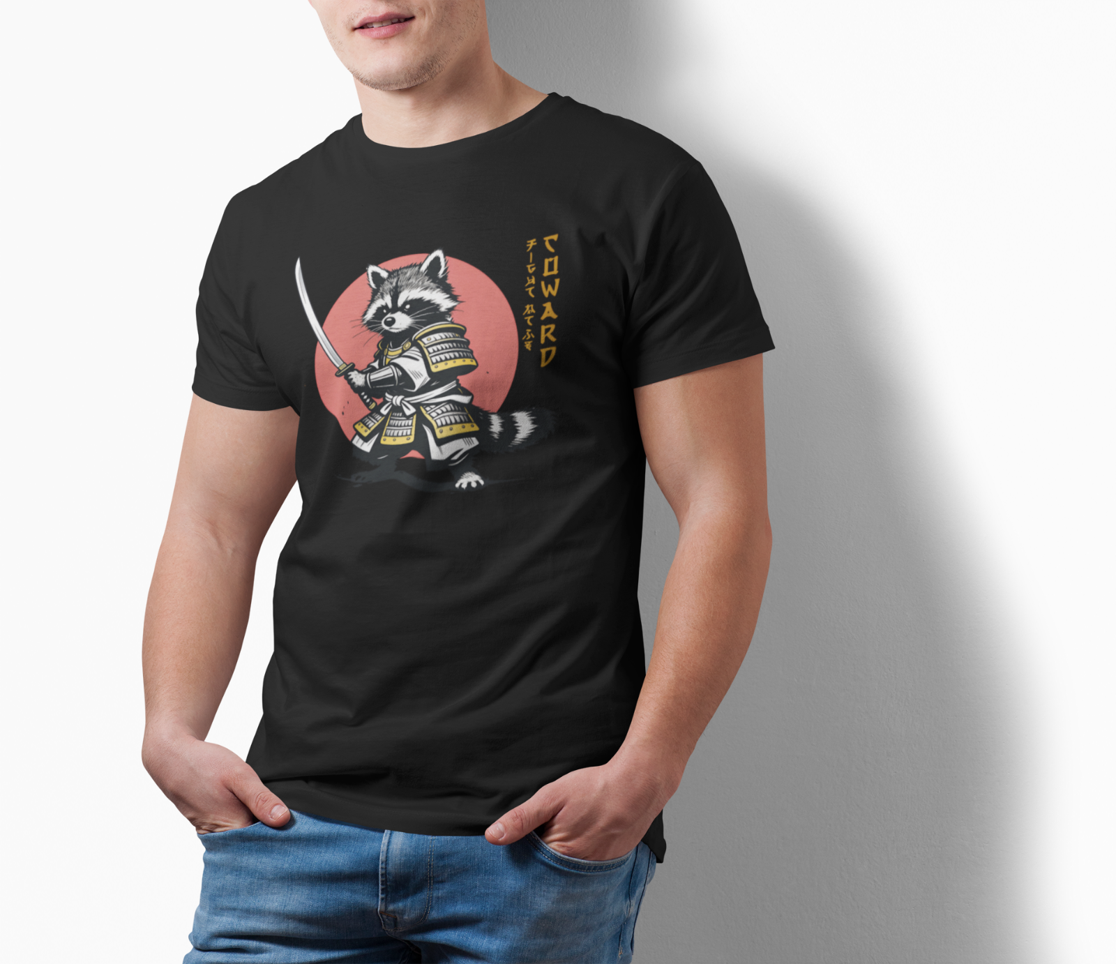 Samurai Raccoon T-Shirt Japanese Tanuki Bushido Katana Ninja Graphic Tee