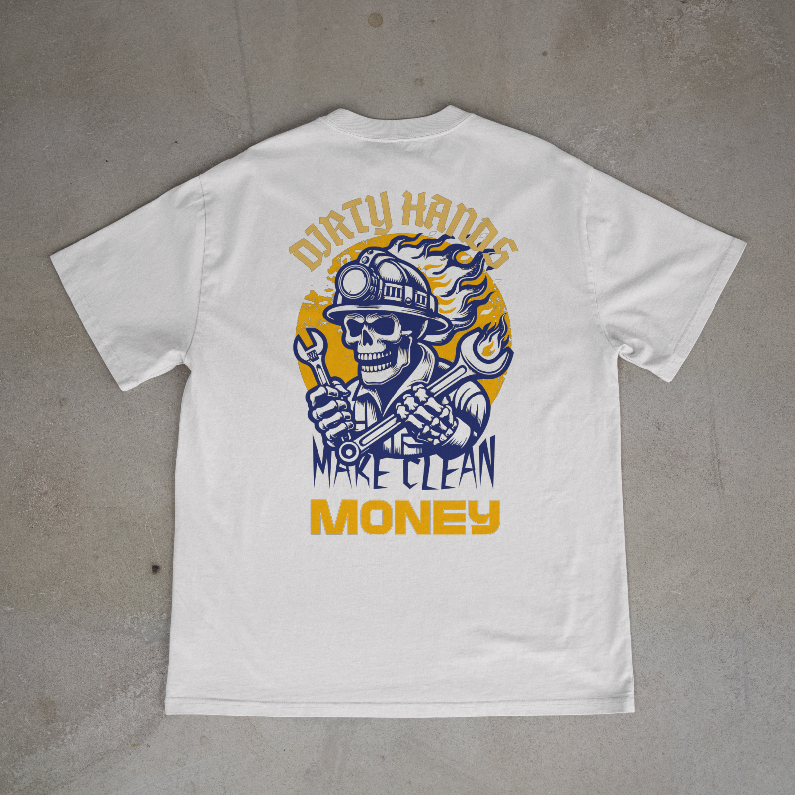 Dirty Hands Make Clean Money Shirt Blue Collar Skull Worker Tee Back Print