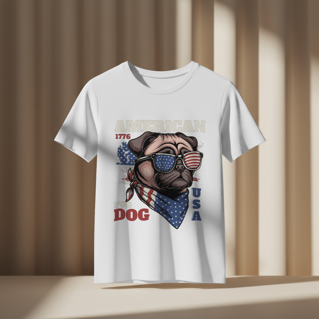 American Pug Dog Shirt Patriotic USA Flag Sunglasses T-Shirt