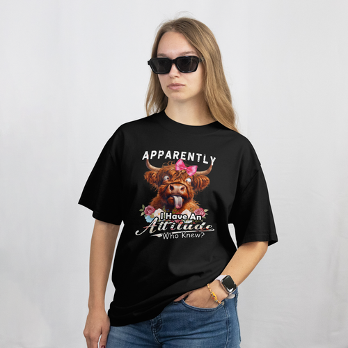Apparently I Have an Attitude Funny Highland Cow T-Shirt