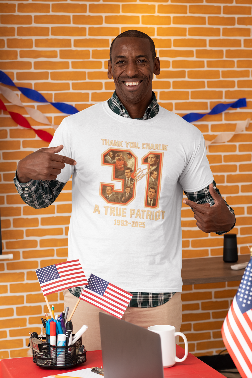 Thank You Charlie 31 A True Patriot 1993-2025 T-Shirt White & Black Cotton A110