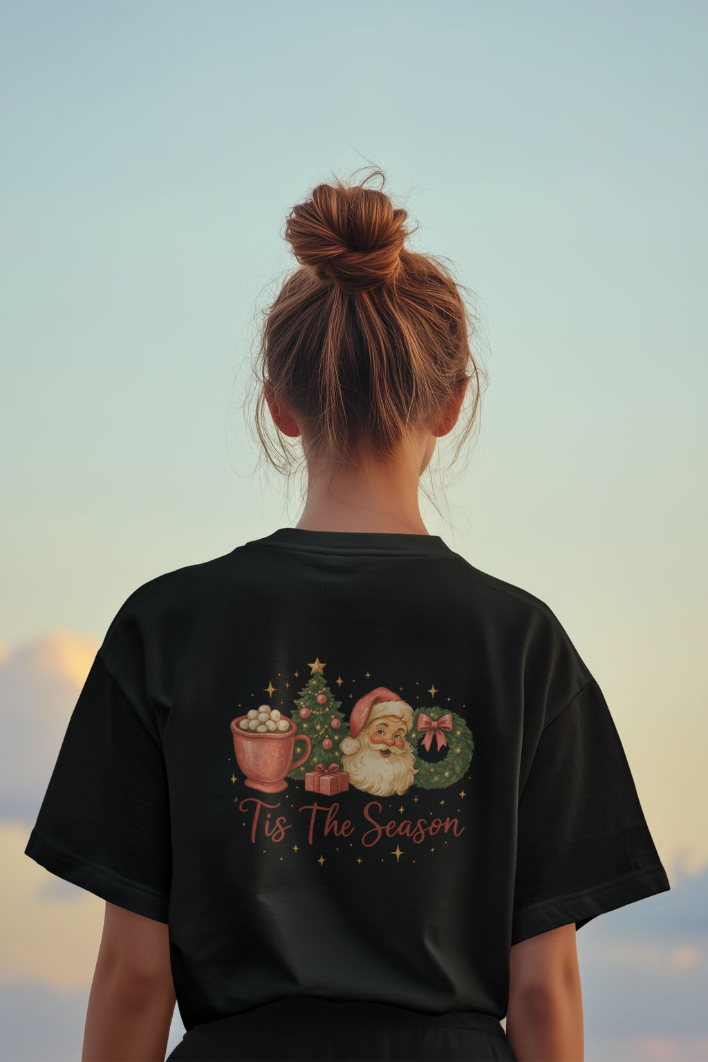 Vintage Santa Christmas Tee Tis The Season Holiday Graphic Unisex Black T-Shirt