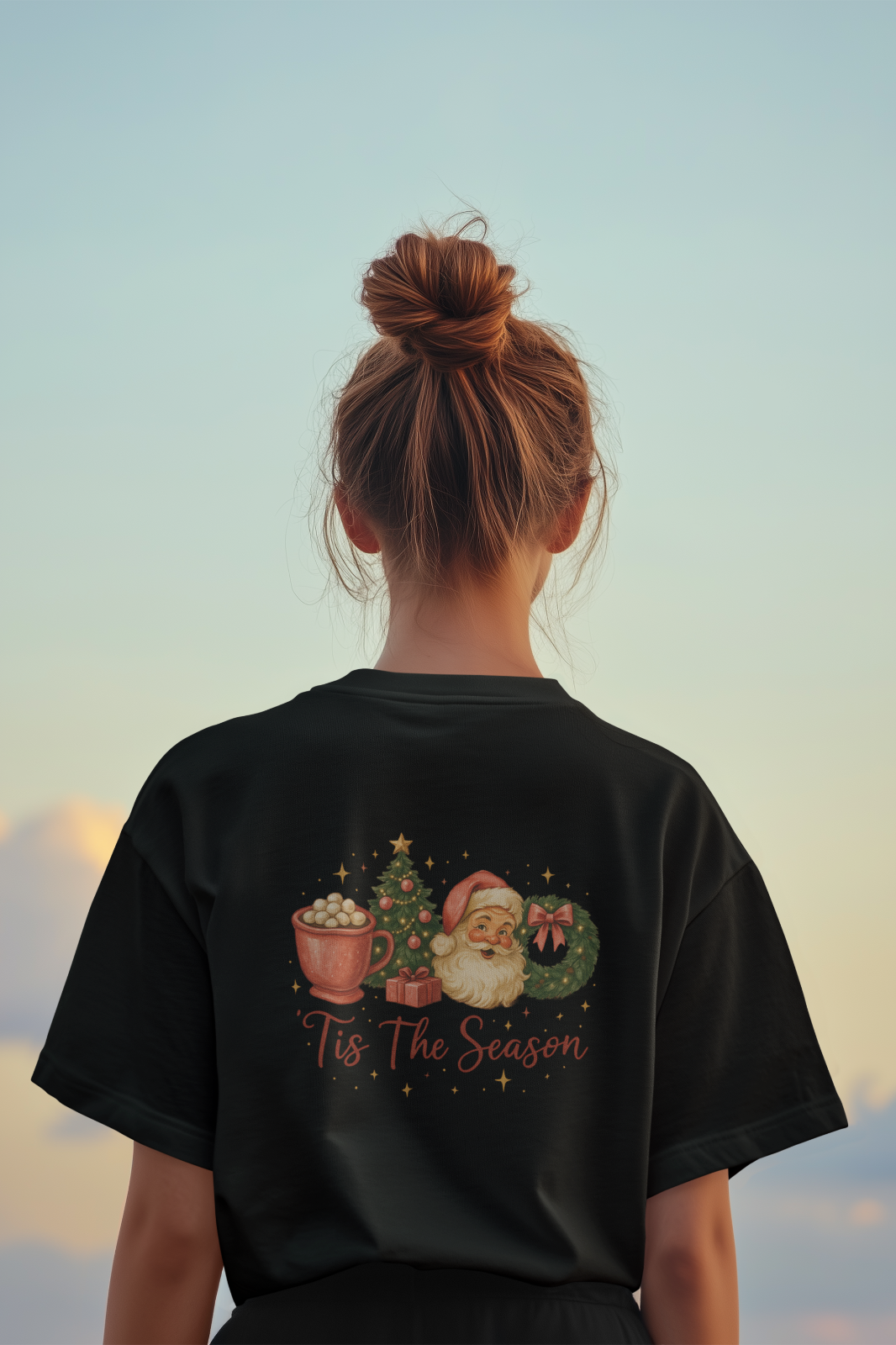Vintage Santa Christmas Tee Tis The Season Holiday Graphic Unisex Black T-Shirt