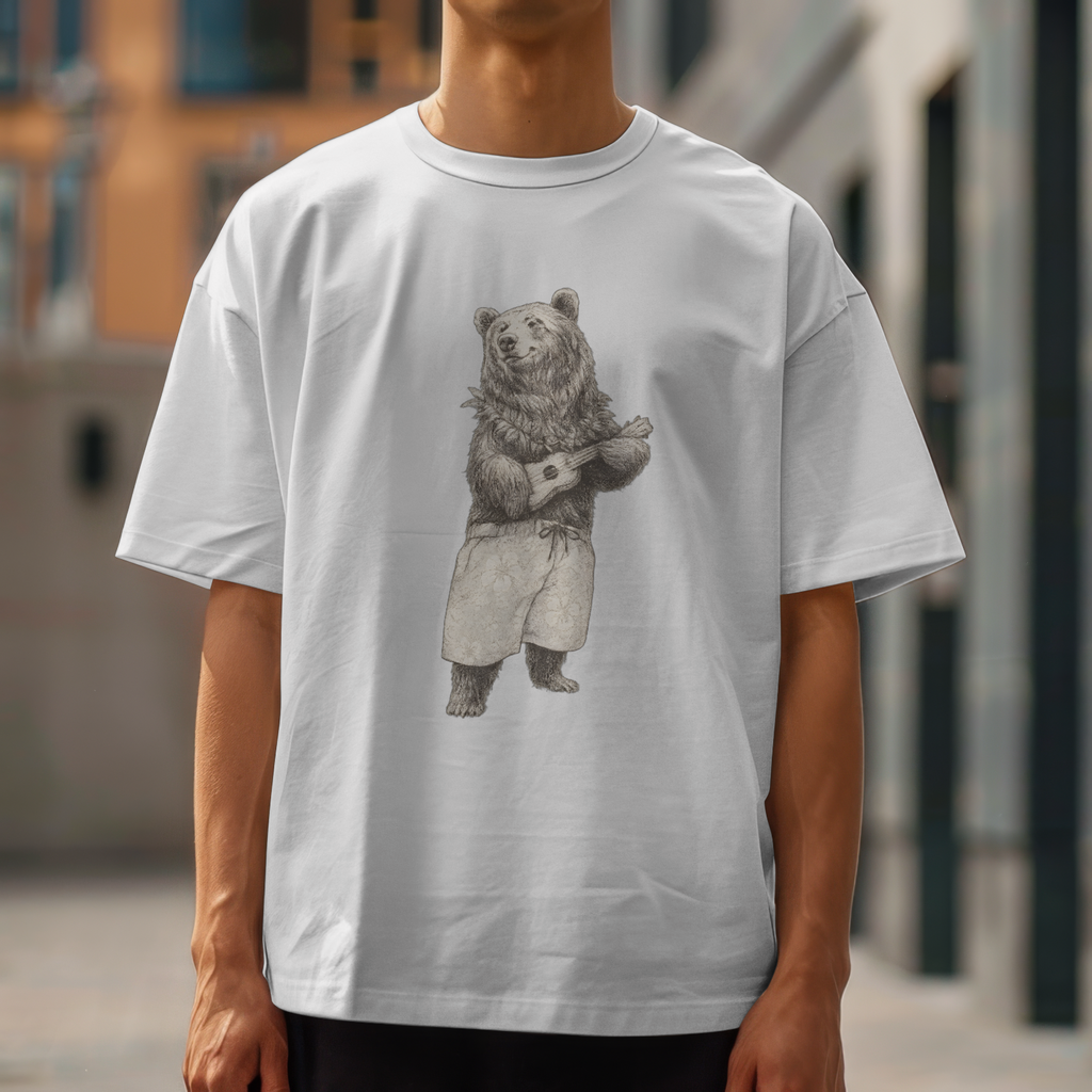 Vintage Ukulele Bear Tee Music Animal Sketch Shirt Cute Graphic Gift Unisex