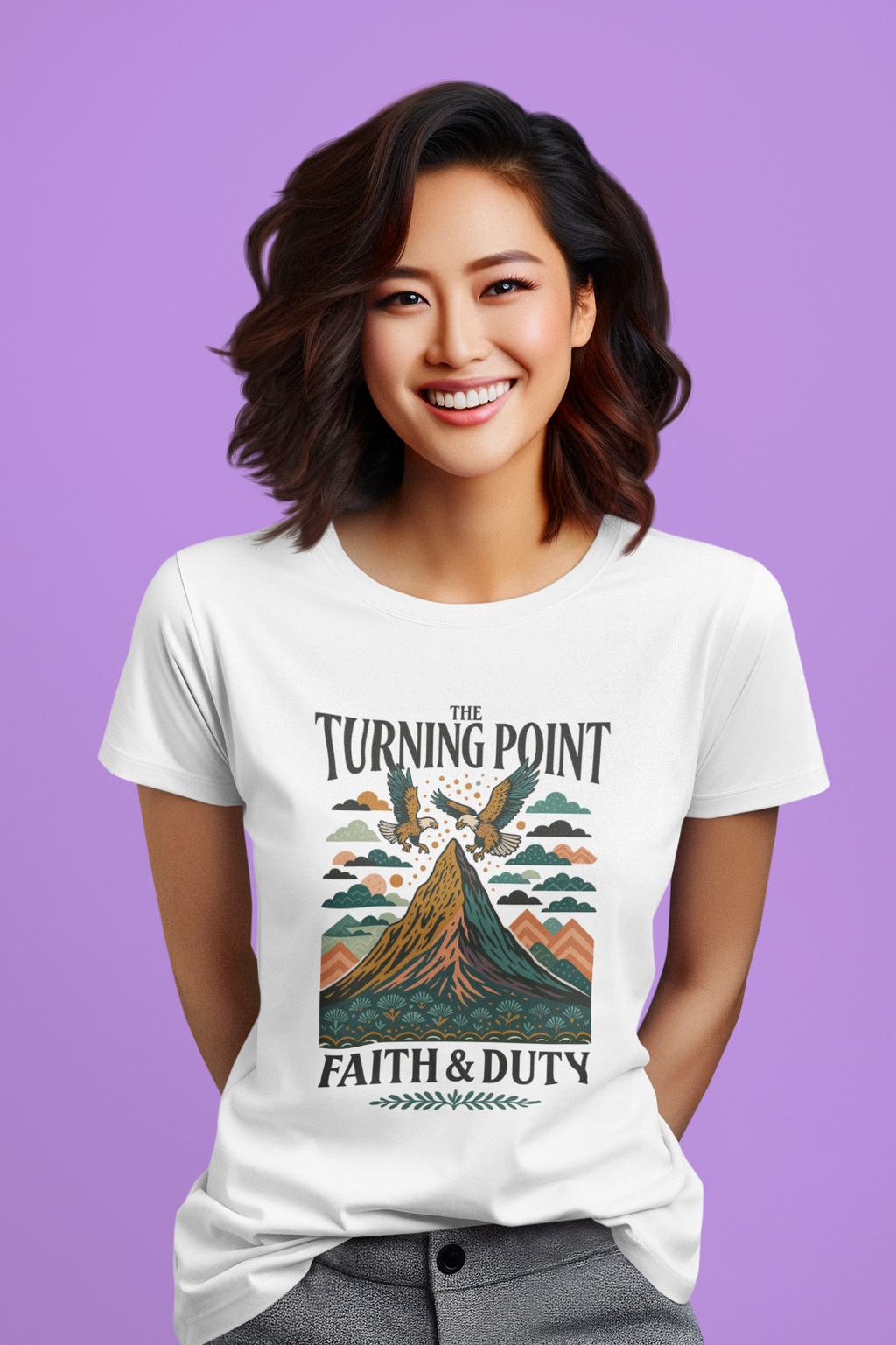 The Turning Point Faith & Duty Graphic T-Shirt Retro Mountain Eagle Tee A114