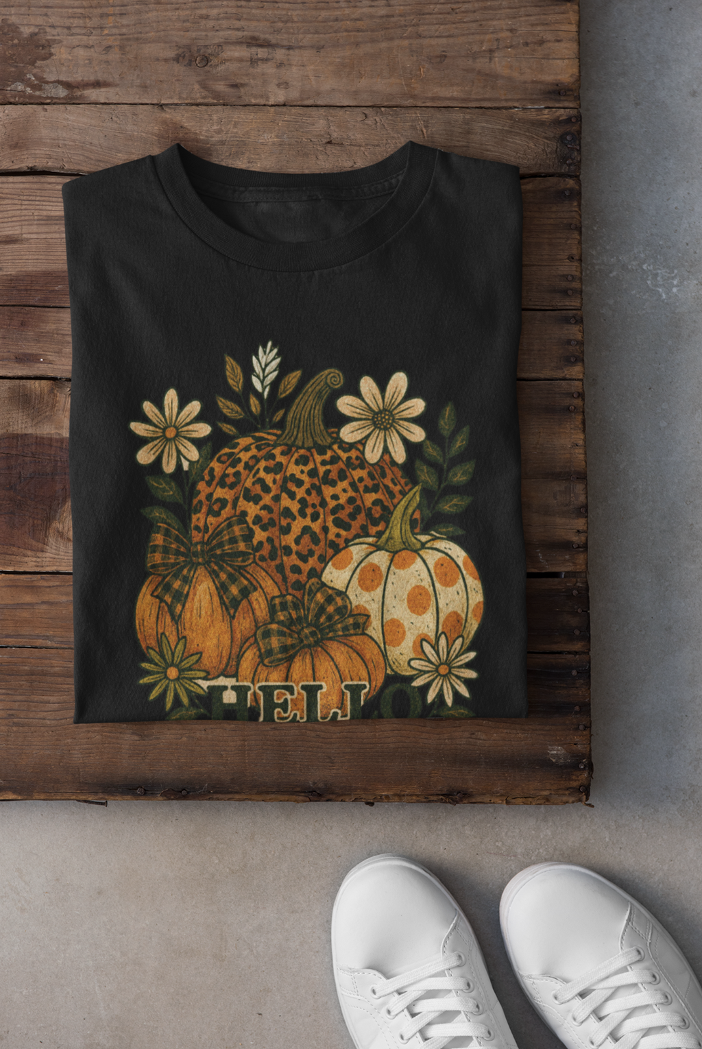 Hello Pumpkin Leopard Print Fall T-Shirt Women’s Autumn Graphic Tee Retro A113