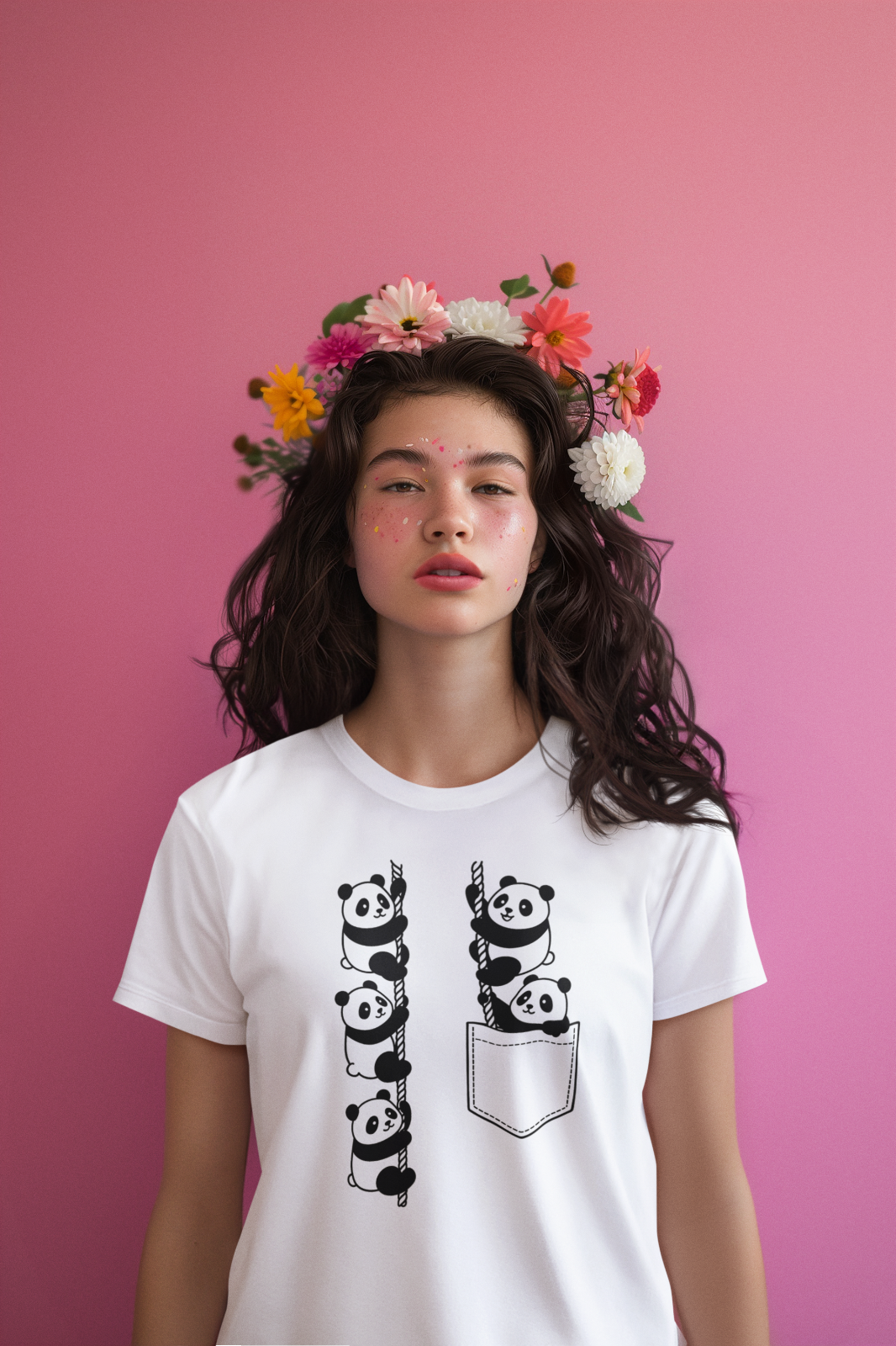 Cute Panda Climbing Pocket T-Shirt Black Graphic Tee Kawaii Animal Lover Gift