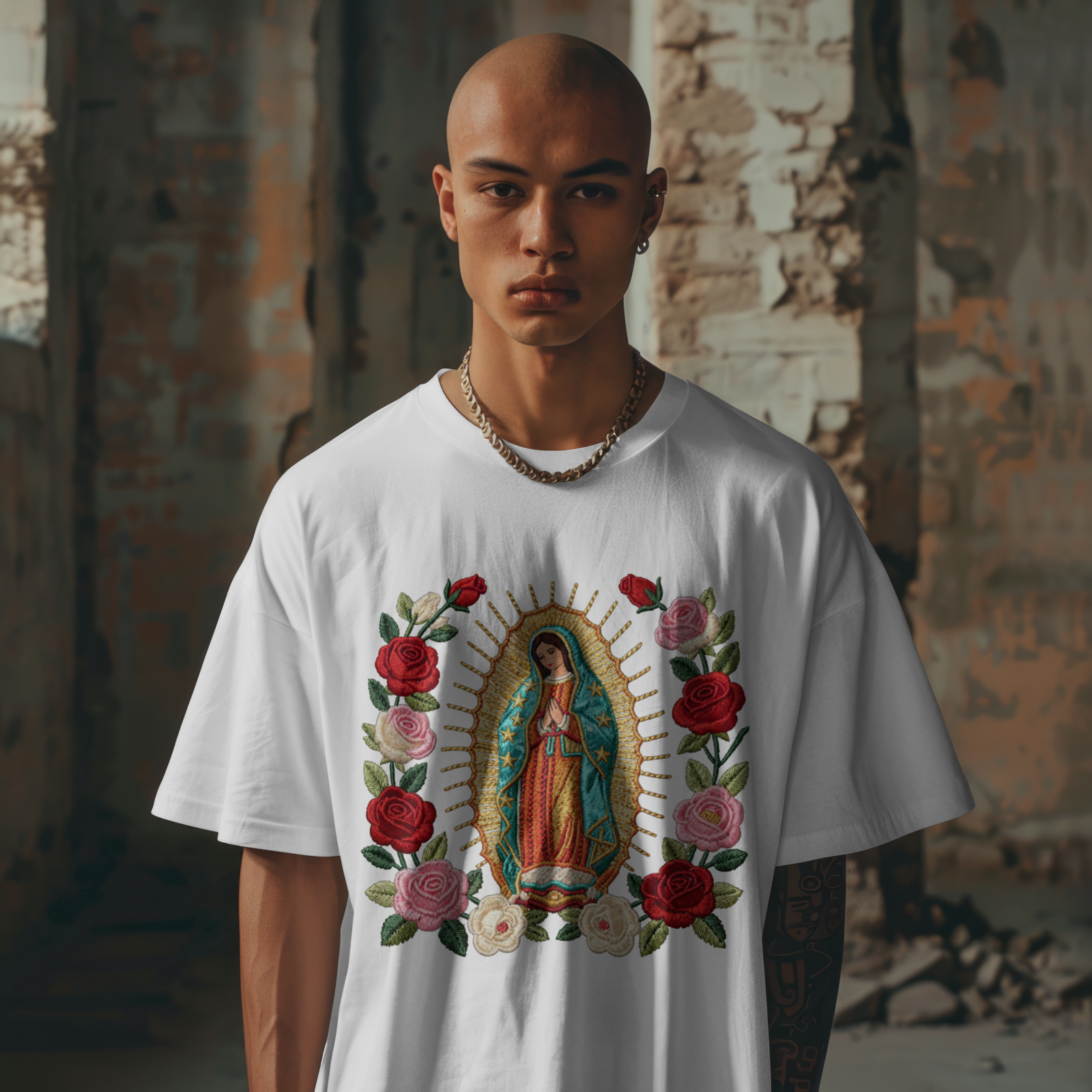 Our Lady of Guadalupe Virgin Mary Floral Catholic T-Shirt