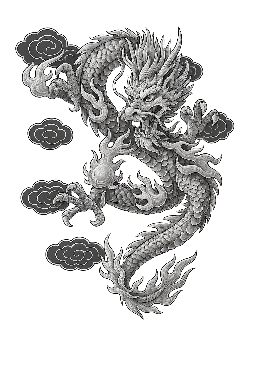 Traditional Chinese Dragon Shirt Black Grey Oriental Mythical Creature Tee