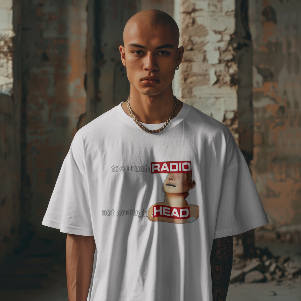 Too Much Radio Not Enough Head Funny Retro Meme Graphic T-Shirt